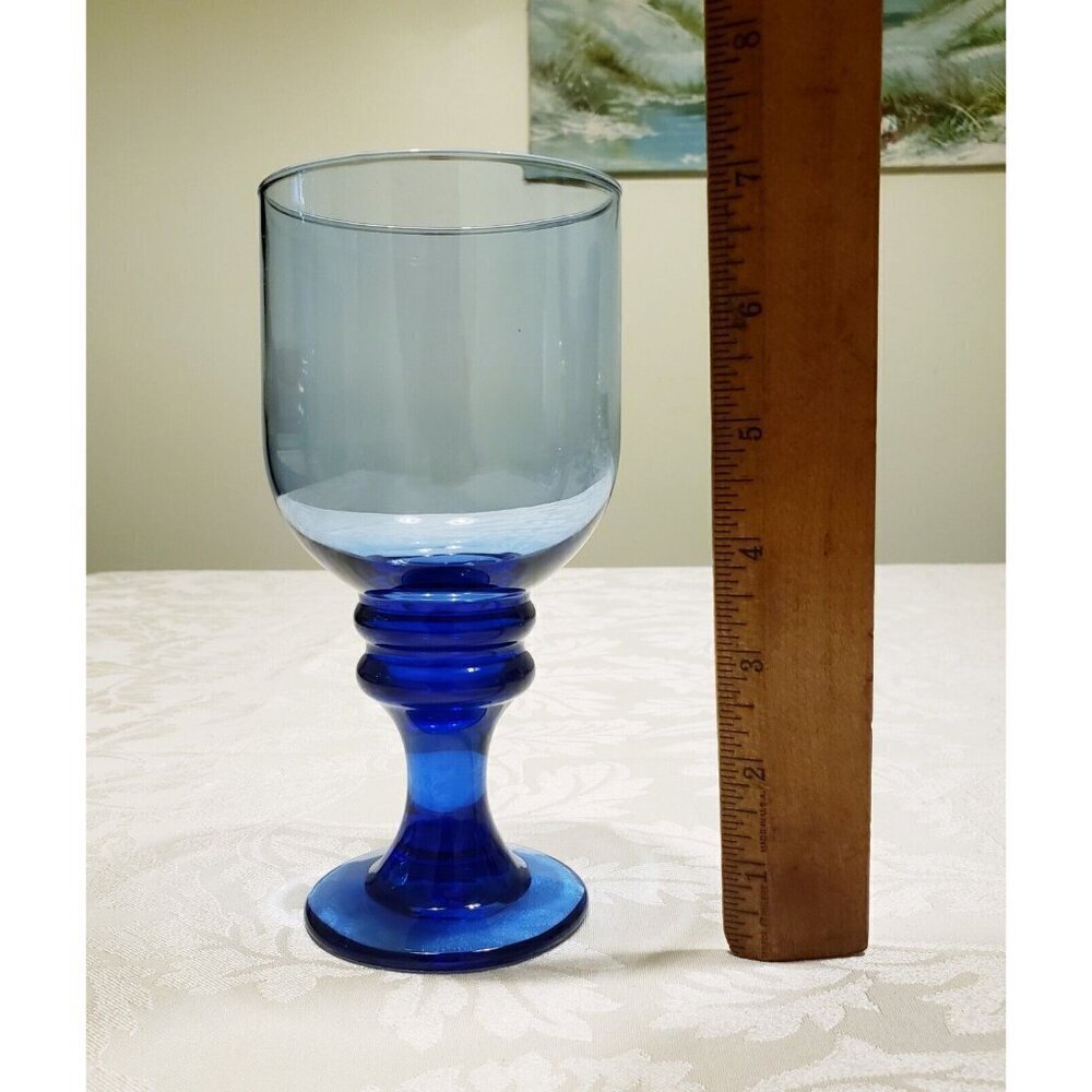 MCM Cobalt Blue Goblet Drinking Glasses  Water Wine Dessert Set Of 2 - Picture 5 of 5